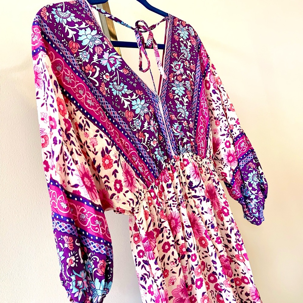Fall Floral Bishop Sleeve Lightweight Dress